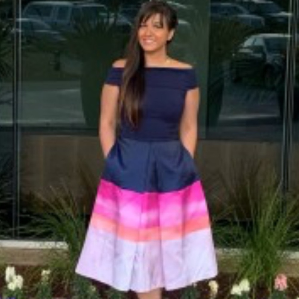 Ted Baker Off-Shoulder Navy and Pink Dress
